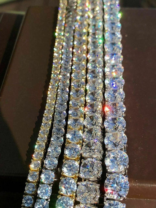 Mens Silver Finish Bling CZ Cross 4mm Tennis Chain 1 Row Necklace