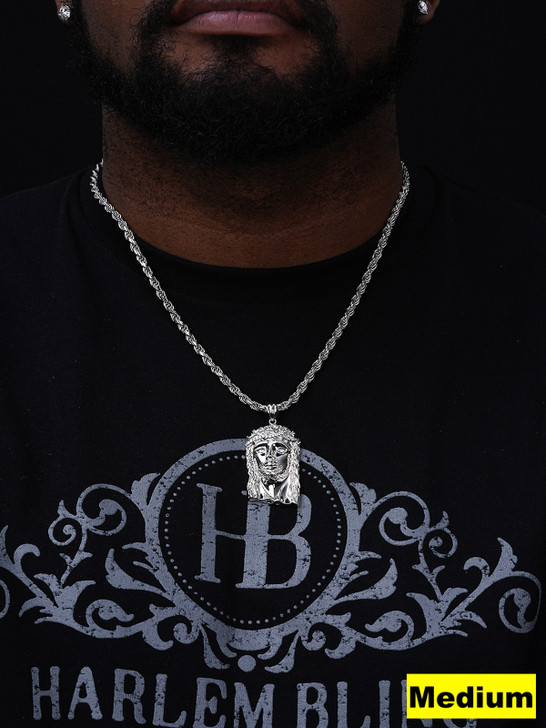 Detailed Hip Hop Jesus Pendant - 925 Silver - CZ Stones - 3 Sizes 1"-3"
