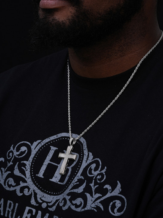 Faithful Cross Hip Hop Pendant - 14k Yellow Gold Vermeil Or 925 Silver - CZ Stones - Medium 2"