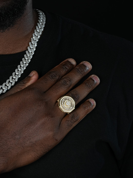 Classic Octagonal Rapper Ring - 14k Gold Vermeil 925 Silver - Baguette CZ Stones
