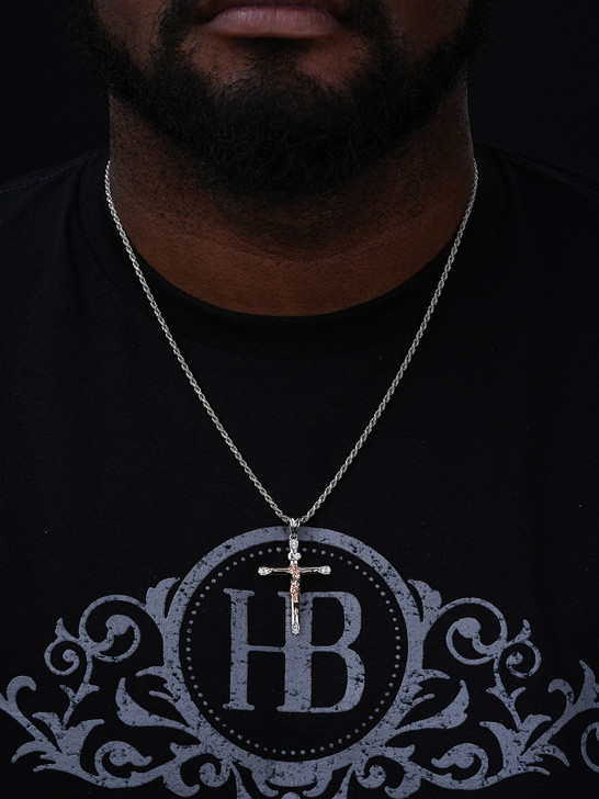 Cross W. Jesus Pendant - 14k Yellow/Rose Gold Vermeil Or 925 Silver - CZ Stones - Medium 2"