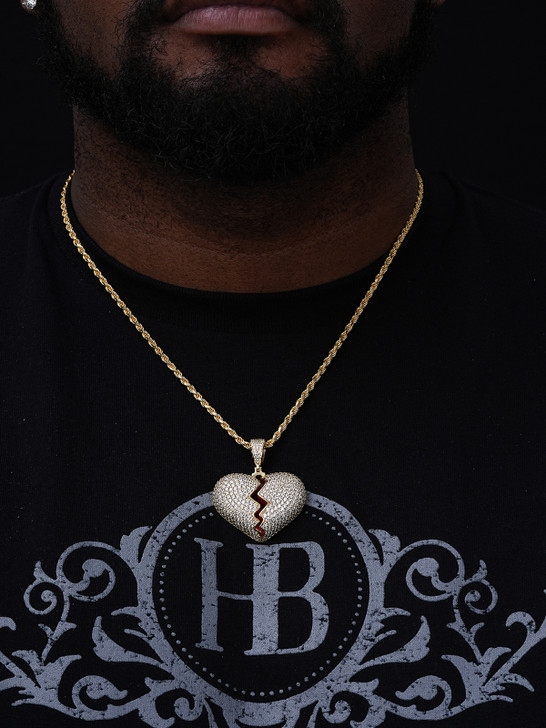 Heartbroken Emoji Iced Out Pendant - 14k Gold Vermeil Or 925 Silver - CZ Stones - Medium 1.75"