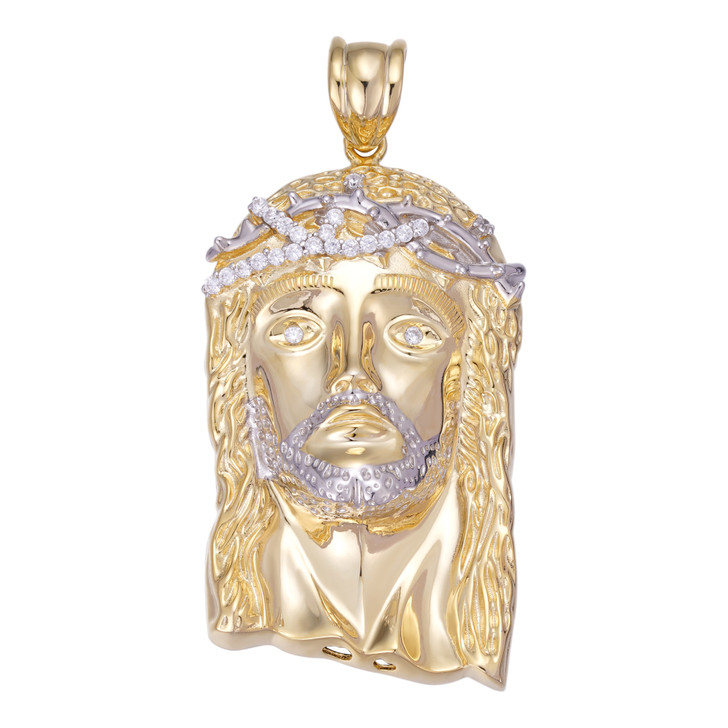  Detailed Hip Hop Jesus Pendant - 14k Yellow Gold Vermeil 925 Silver - CZ Stones - 3 Sizes 1"-3"