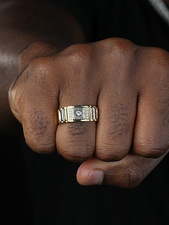 Square Diamond Cut Solitaire Ring - 14k Gold Vermeil 925 Silver Two Tone - CZ Stones