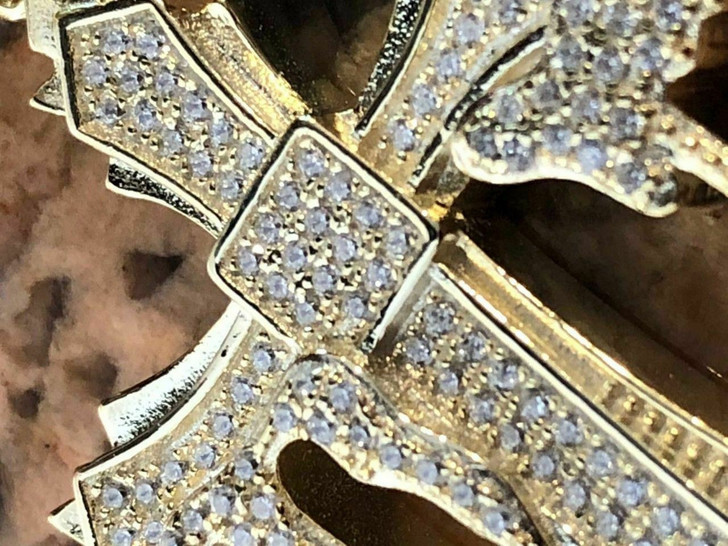 925 STERLING SILVER ICY BLING CZ GOLD PLATED/SILVER ANKH KEY CROSS