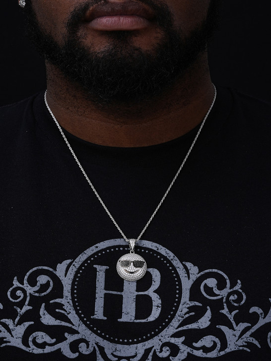 Smiley W. Sunglasses Swag Emoji Hip Hop Pendant - 14k Gold Vermeil Or 925 Silver - CZ Stones - Small 1"