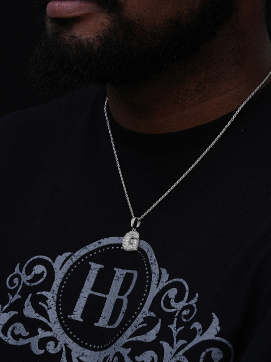 A - Z Initials Bubble Letter Iced Out Pendant - 14k Yellow/Rose Gold Vermeil or 925 Silver - CZ Stones - Small 1"