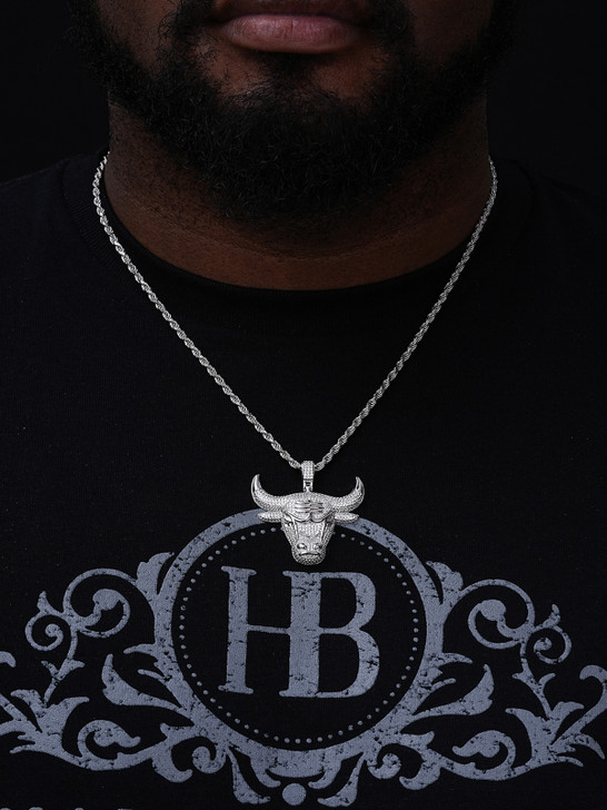 Chicago Bulls Iced Pendant - 14k Gold Vermeil Or 925 Silver - CZ Stones - Small 1.5"