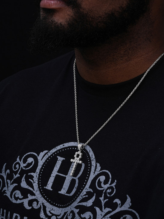 Ankh Tennis Iced Out Cross Pendant - 14k Yellow Gold Vermeil Or 925 Silver - CZ Stones - Medium 2"