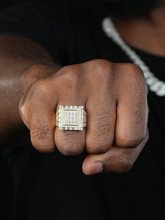 New York Iced Out Ring - 14k Yellow Gold Vermeil/Natural 925 Silver - CZ Stones