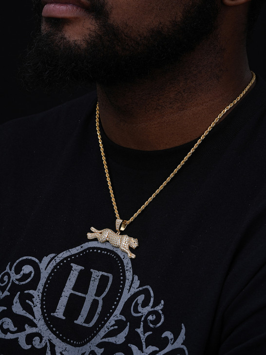 Cheetah Iced Out Pendant - 14k Gold Vermeil Or 925 Silver - CZ Stones - Large 2.5"