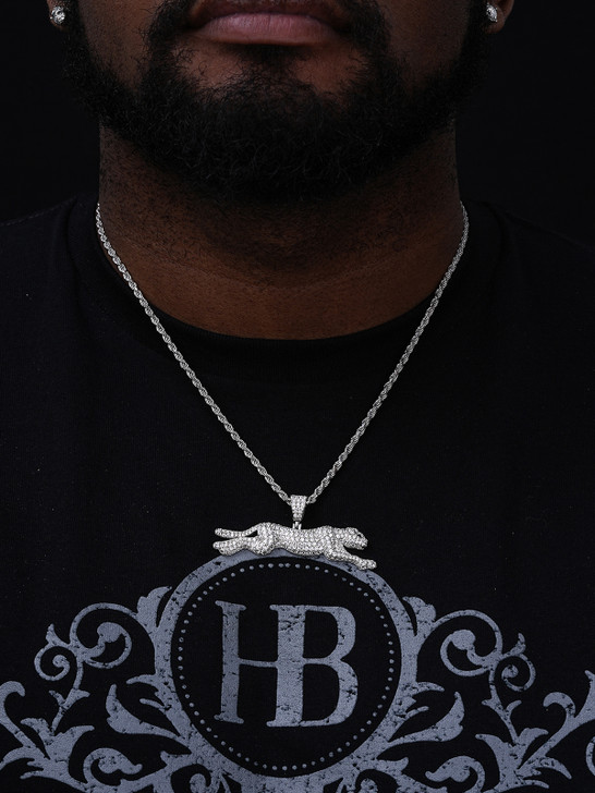 Cheetah Iced Out Pendant - 14k Gold Vermeil Or 925 Silver - CZ Stones - Large 2.5"