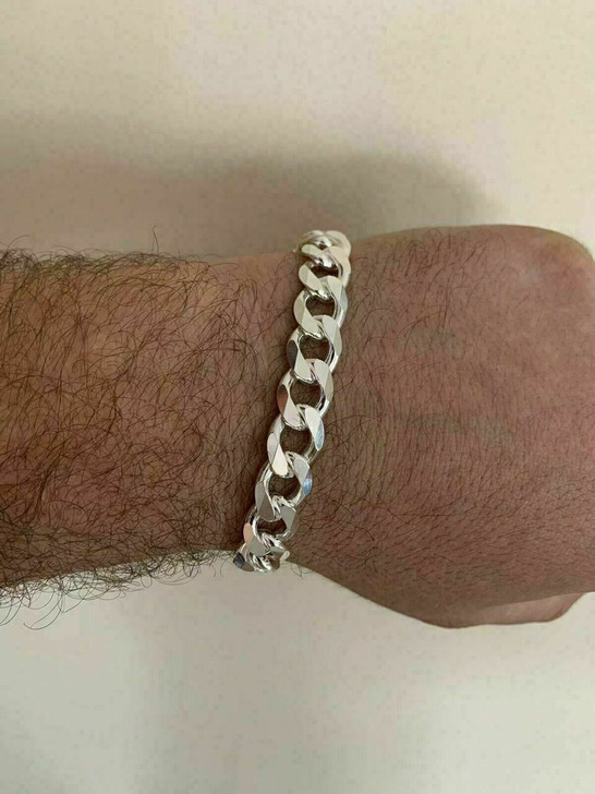 HarlemBling Mens Miami Cuban Link Bracelet Solid 925 Sterling Silver 8.5 11mm 38 Gram ITALY