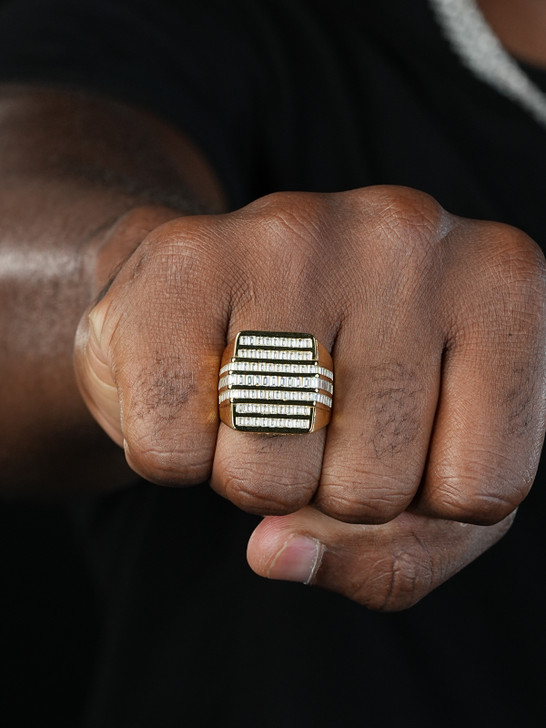 Large Baguette Modern Ring - 14k Gold Vermeil 925 Silver - CZ Stones