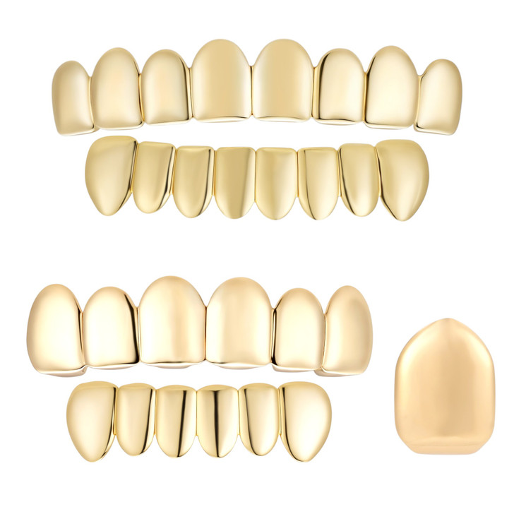 6 Or 8 Teeth Top, Bottom, Or Set Grillz - Plain- 14k Gold Vermeil 925 Silver