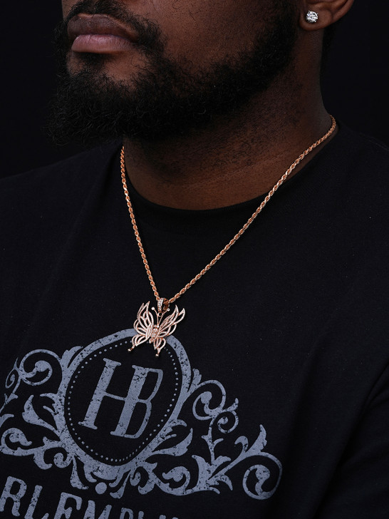 Butterfly Hip Hop Pendant - 14k Yellow/Rose Gold Vermeil Or 925 Silver - CZ Stones - Medium 1.75"