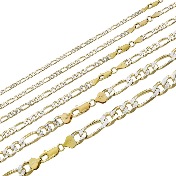 アクセサリー 14k YG Figaro Chain Diamond Cut Solid 14K Yellow Gold Figaro Diamond Cut Link Mens Chain 5.5 mm
