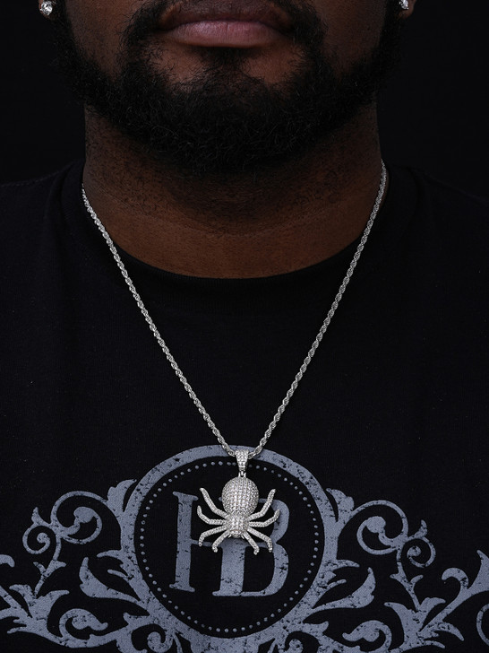Spider Iced Out Pendant - 14k Gold Vermeil Or 925 Silver - CZ Stones - Small 1.5"