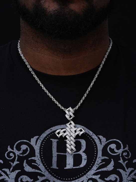 Prong Cuban Link Icy Cross Pendant - 14k Yellow Gold Vermeil Or 925 Silver - CZ Stones - Large 3"