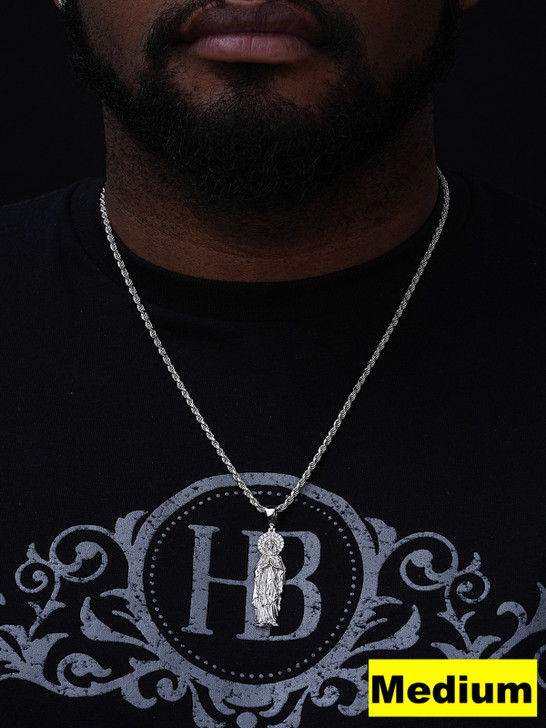 Virgin Mary Guadalupe  Pendant - 925 Silver - CZ Stones - 3 Sizes 1"-3"