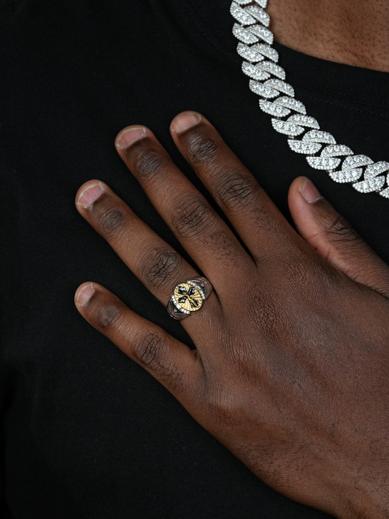 Venetian Jesus On Cross Ring - 925 Silver & Gold Accent  - CZ Stones