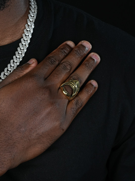 Shark Bottle Opener Ring - 14k Gold Vermeil 925 Silver Oxidized - Plain