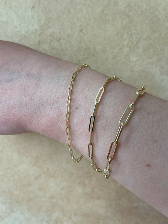 14k Gold Over Solid 925 Sterling Silver Paperclip Bracelet 2.5mm-4mm ITALY 6-8