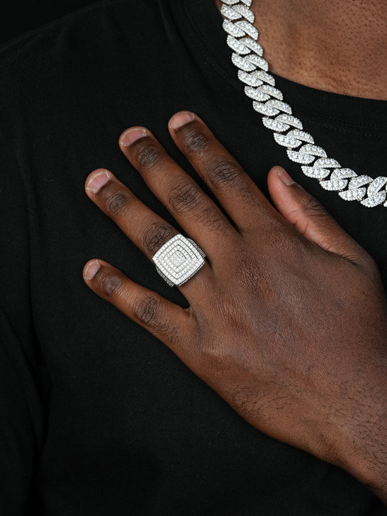 Large Square Iced Out Ring - 925 Silver - CZ Stones