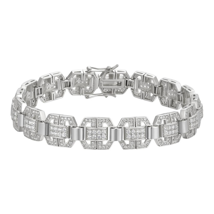 HarlemBling Octagonal Custom Link Bracelet Iced Out CZ Stones - 925 Silver - 12mm - 7"-8.5"