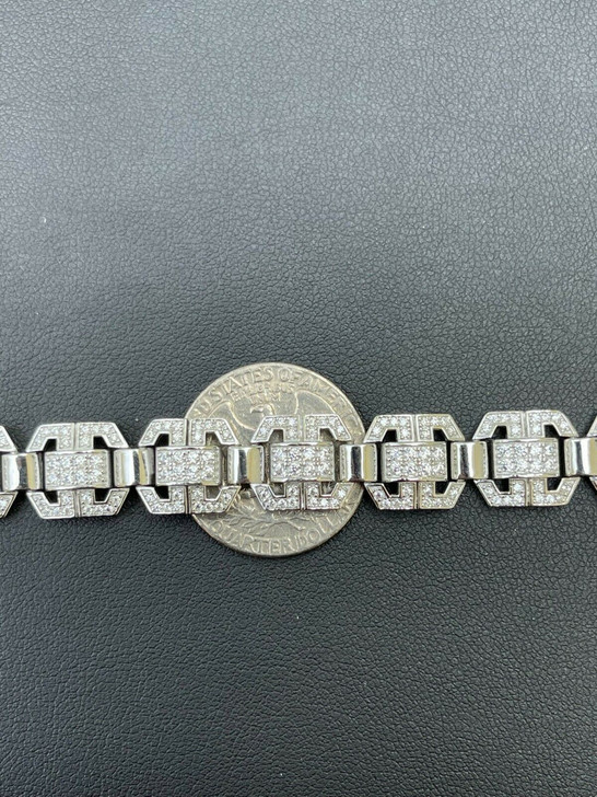 HarlemBling Mens Custom Designer Square Link Real 925 Sterling Silver Bracelet Iced Diamond