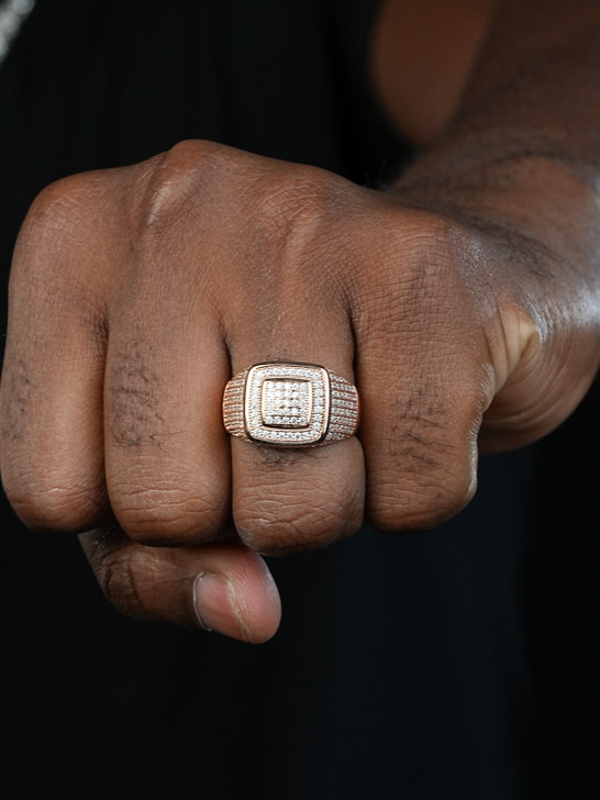 MOISSANITE Everyday Classic Square Iced Out Ring - Rose Gold Vermeil 925 Silver