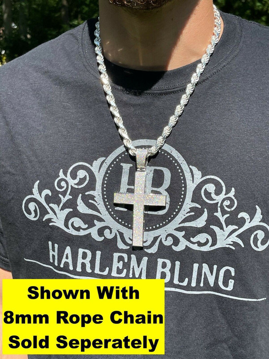 HarlemBling Iced 7ct Moissanite Huge 4 Real 925 Cross Pendant Mens Hip Hop Diamond Test 