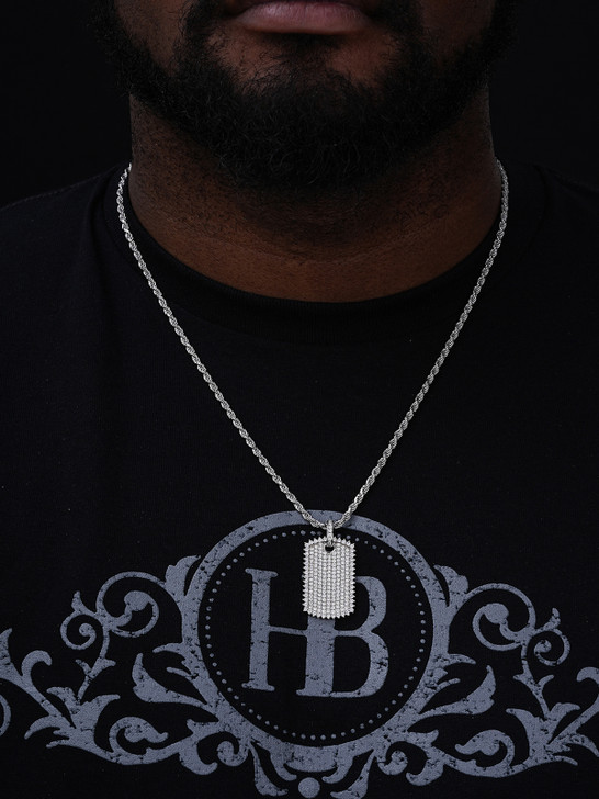 MOISSANITE Dog Tag Iced Hip Hop Pendant - 14k Gold Vermeil Or 925 Silver - Medium 1.5"