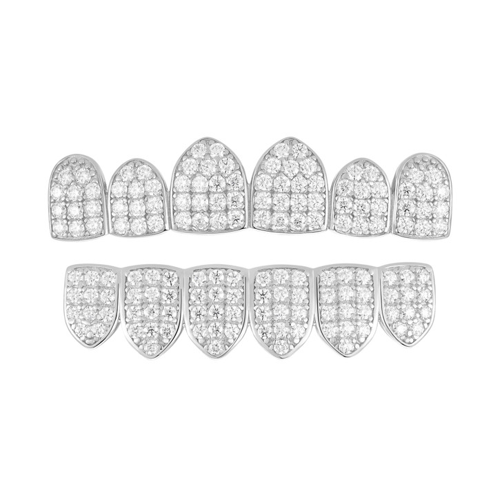MOISSANITE 6 Teeth Top, Bottom, Or Set Iced Out Grillz - 925 Silver