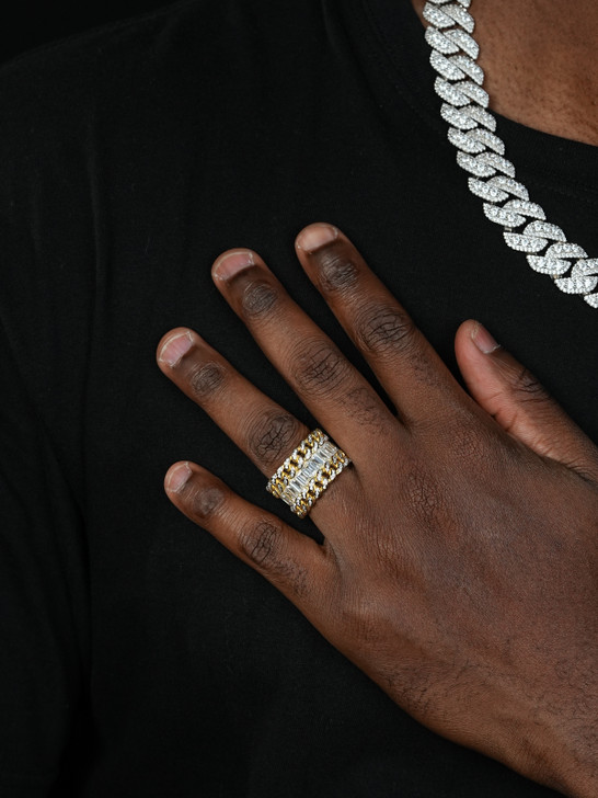 Dos Amigos Cuban Ring - 14k Gold Vermeil 925 Silver - Baguette CZ Stones Dos Amigos Cuban Ring - 14k Gold Vermeil 925 Silver - Baguette CZ Stones