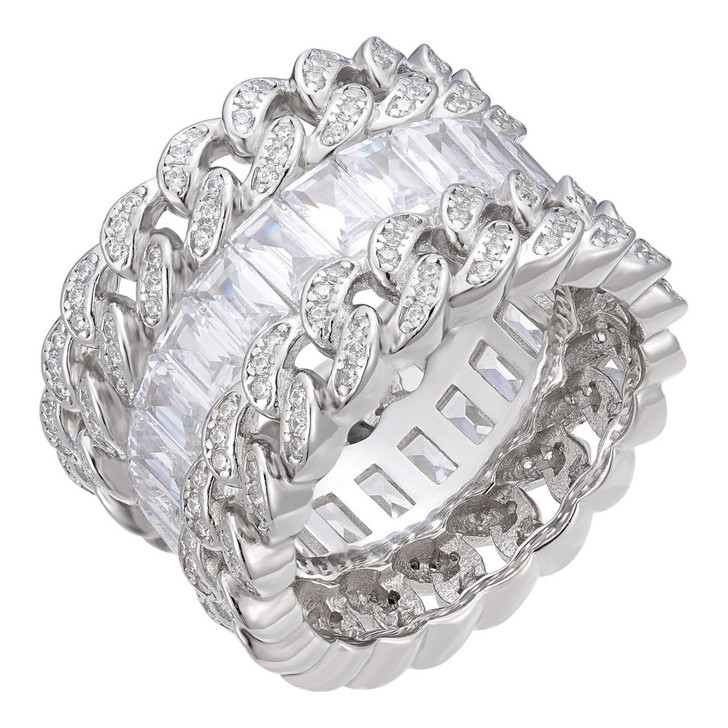HarlemBling Dos Amigos Cuban Ring - 925 Silver - Baguette CZ Stones