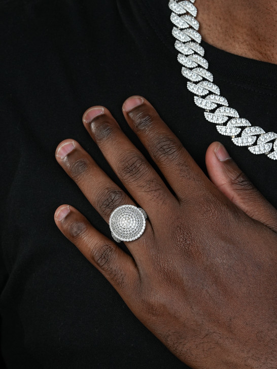 Dome Iced Out Ring - 925 Silver - CZ Stones
