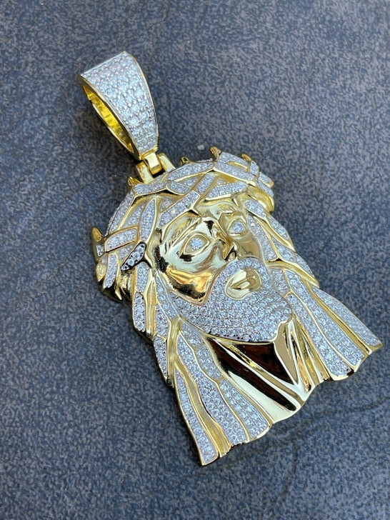 Solid 925 Silver 14k Gold Plated Jesus Piece ITALY Necklace HIP HOP Real Iced EB