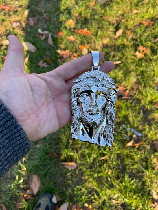 HUGE Hip Hop Jesus Head Pendant - Solid 925 Sterling Silver With CZ Iced Out Bling 10 thumbnail image