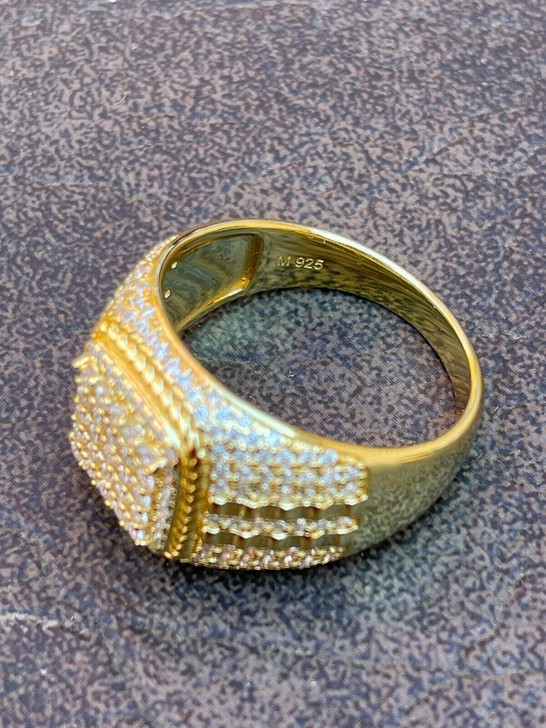 HarlemBling Real Mens Hip Hop Iced MOISSANITE Ring 14k Gold Vermeil Pass Diamond Test W GRA