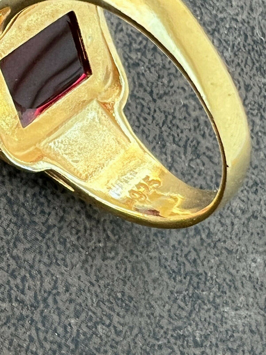 Mens Real 14k Gold Vermeil Over Solid 925 Silver Red Stone Ring