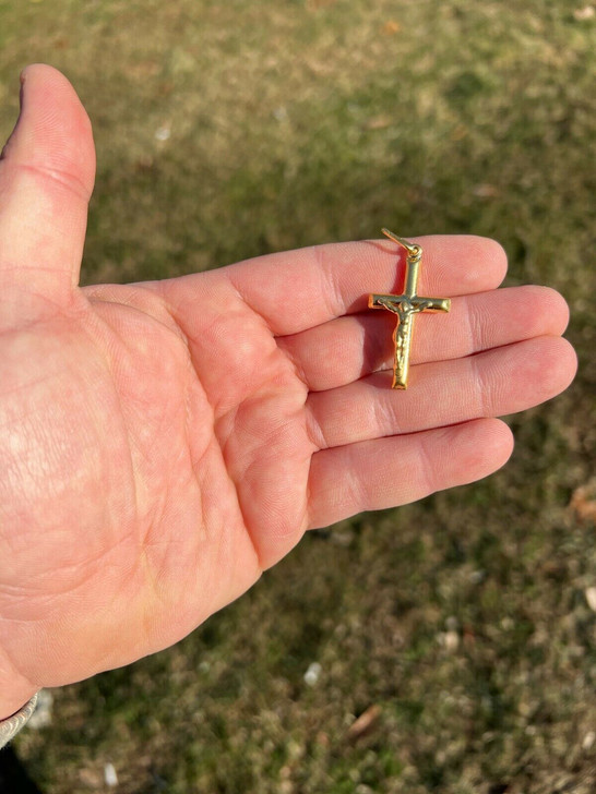 HarlemBling Mens REAL 14k Yellow Gold Vermeil 925 Jesus on Cross Crucifix Necklace Pendant