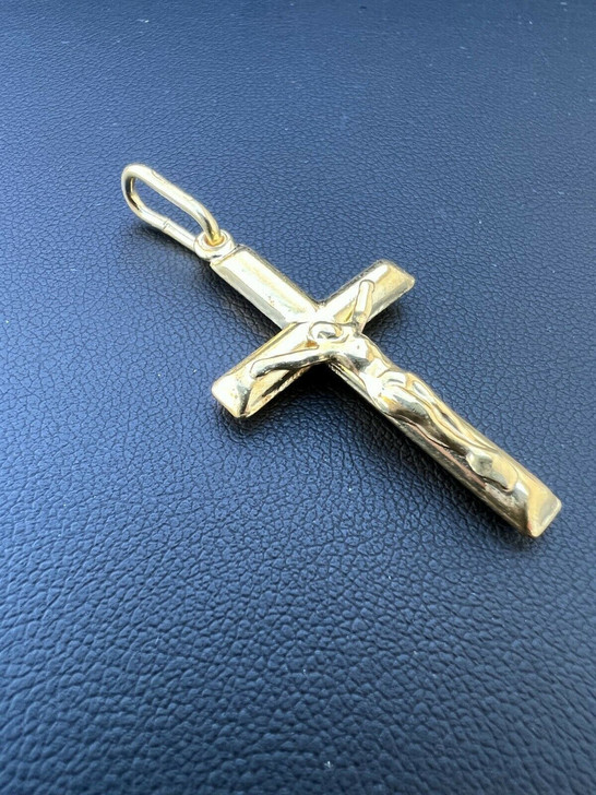 HarlemBling Mens REAL 14k Yellow Gold Vermeil 925 Jesus on Cross Crucifix Necklace Pendant