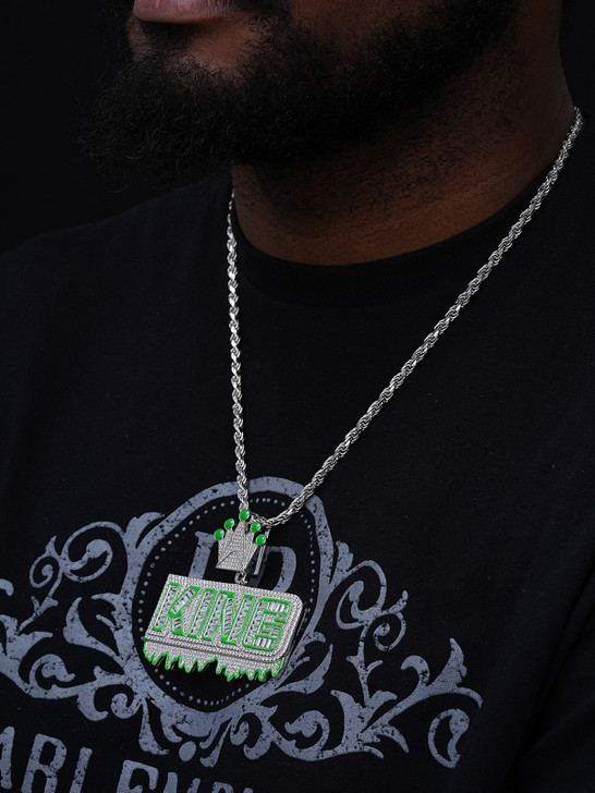 Glow In The Dark KING Crown Pendant - 14k Gold Vermeil Or 925 Silver - CZ Stones - Large 3"