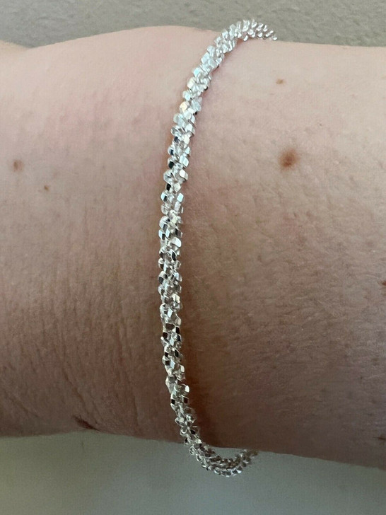 Real Solid 925 Sterling Silver Diamond Cut 3mm Sparkle Rope Bracelet 6-8.5 Long