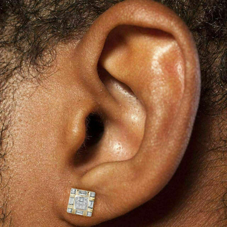 HarlemBling MOISSANITE 14k Gold Vermeil Iced Baguette Hip Hop Earrings Studs Diamond Test 
