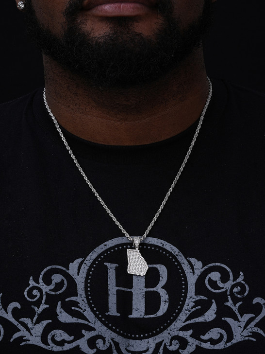 Georgia State Shape Iced Out Pendant - 14k Gold Vermeil Or 925 Silver - CZ Stones - Small 1.5"