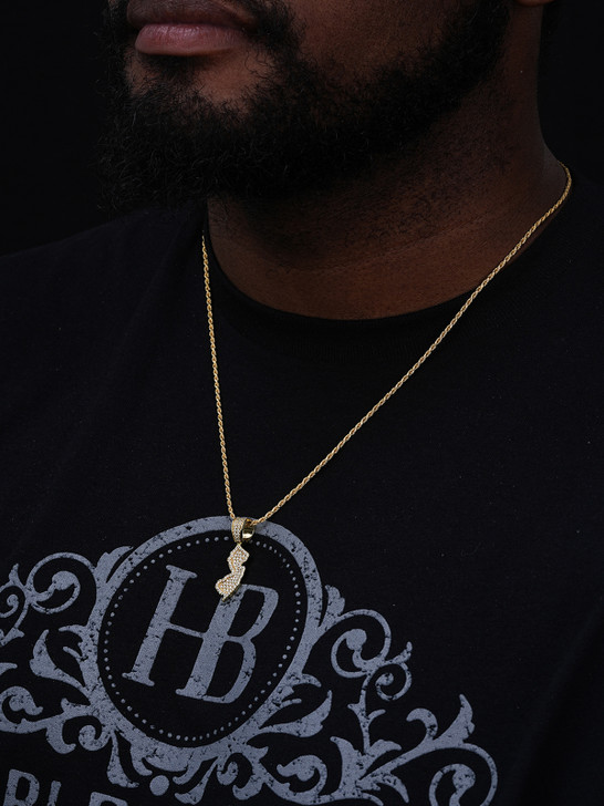 New Jersey State Shape Iced Out Pendant - 14k Gold Vermeil Or 925 Silver - CZ Stones - Small 1.5"