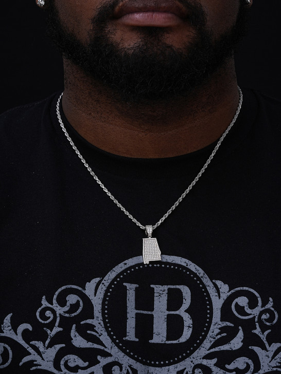 Mississippi State Shape Iced Out Pendant - 14k Gold Vermeil Or 925 Silver - CZ Stones - Small 1.5"