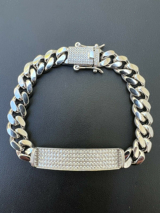 HarlemBling MOISSANITE Real Miami Cuban Link ID Bracelet 925 Silver Iced Pass Diamond Tester